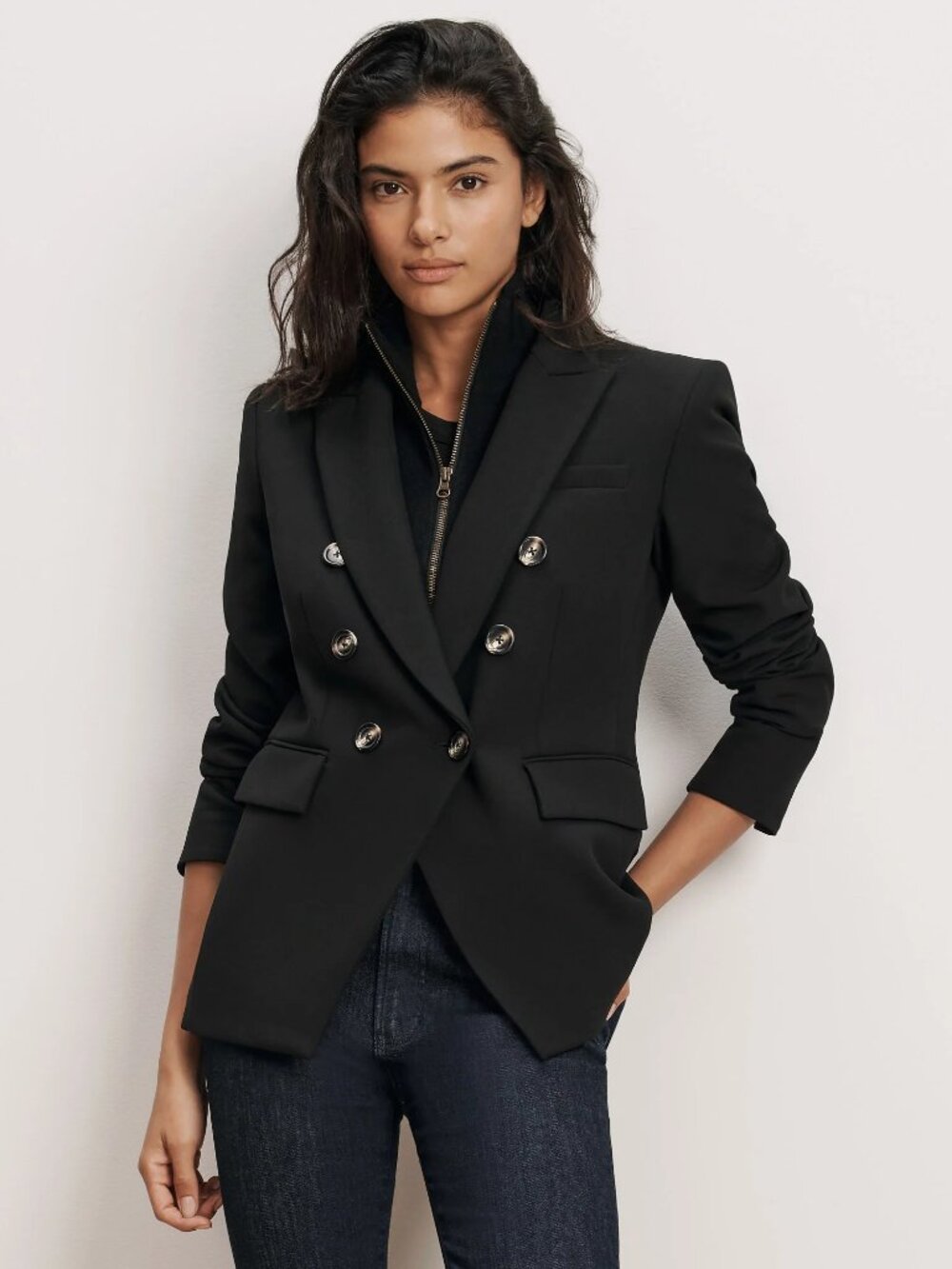 New Veronica Beard Uptown Zippered Wool-Cashmere Black Dickey Insert With Cuffs